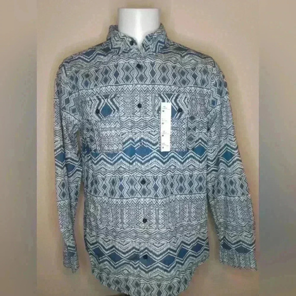 Houston White bohemian men's button long-sleeve medium - Picture 1 of 4